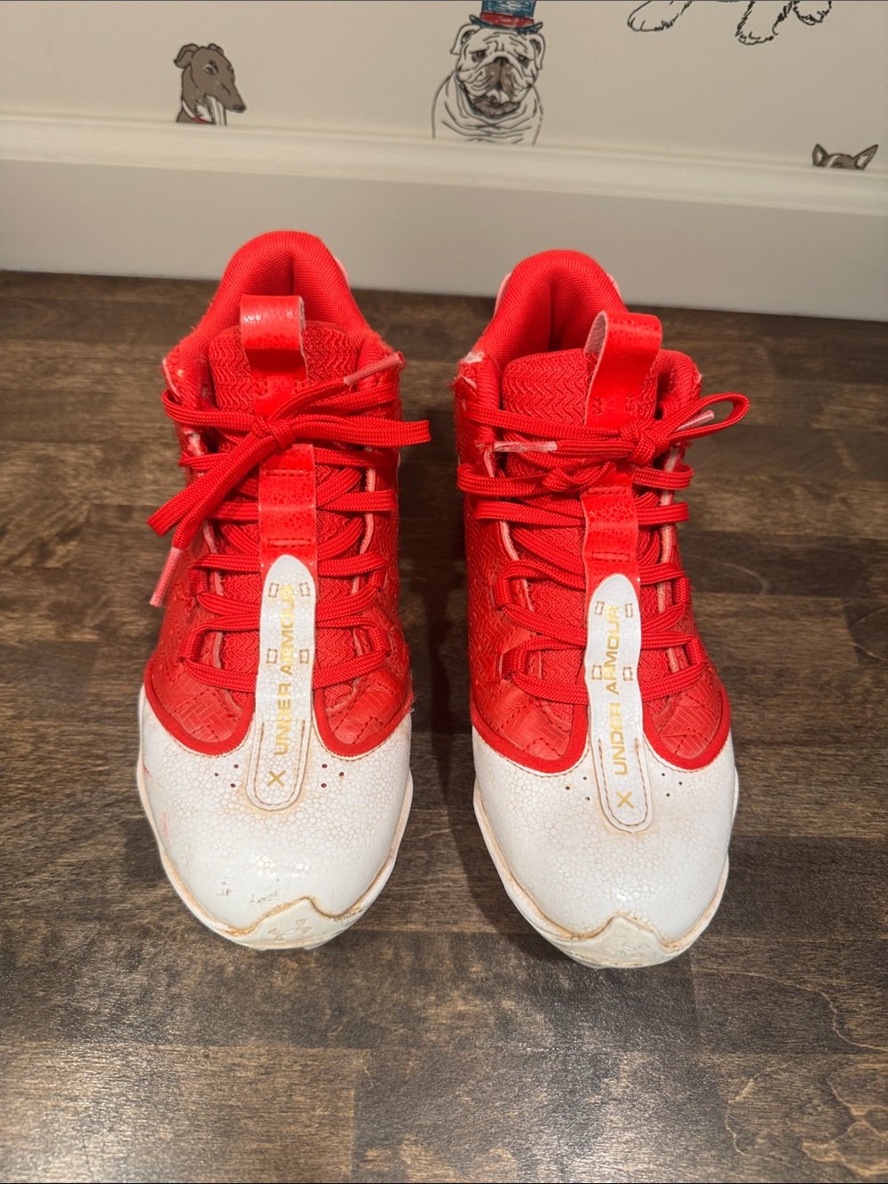 Under Armour Kids Red and White Performance Cleats